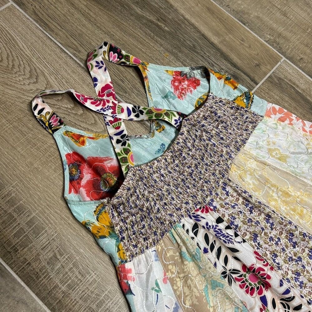 Blue Sky Dress Women's Medium Vintage Y2K Floral Patchwork Embroidered Boho - Picture 11 of 16